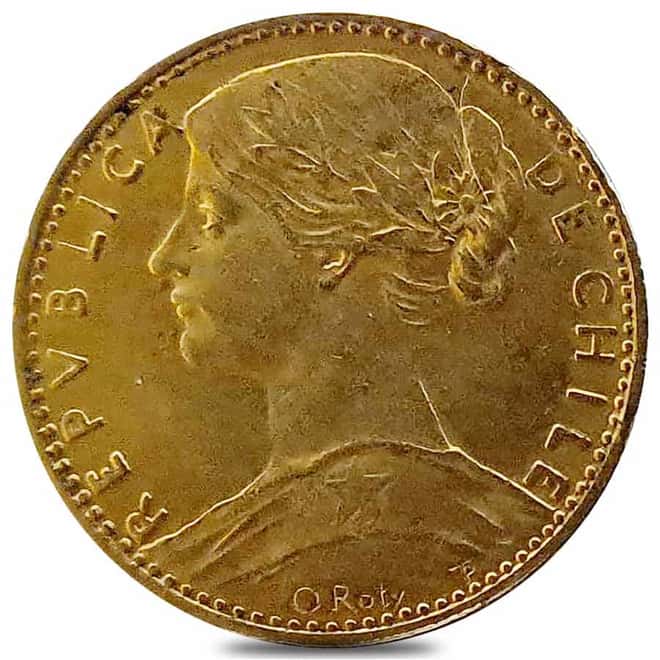 1898-1911 Chile 5 Pesos Gold Coin Avg Circ (Random)