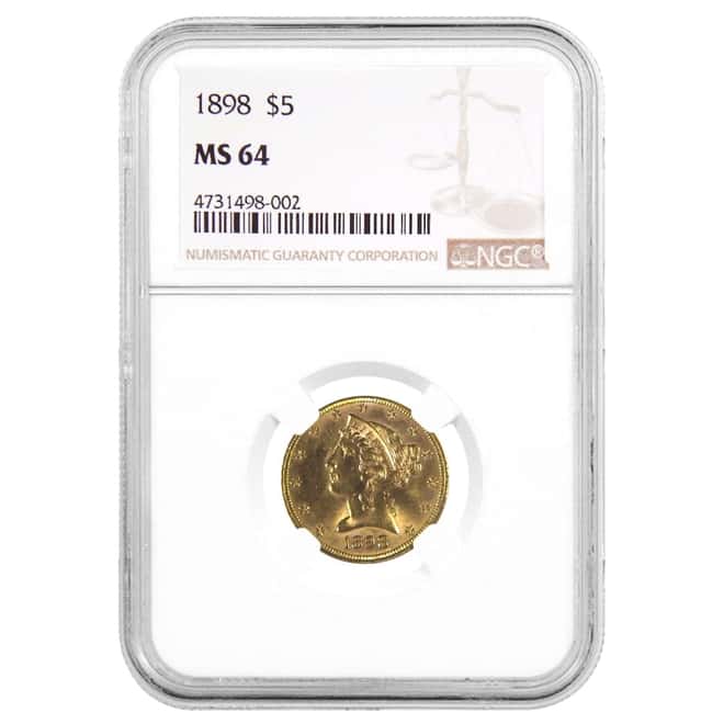 1898 $5 Liberty Head Half Eagle Gold Coin NGC MS 64