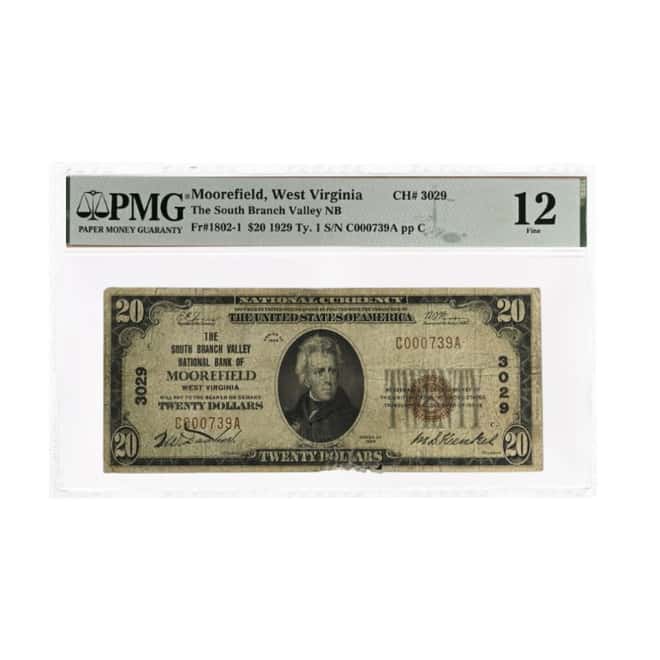 1929 $20 National Currency Note Moorefield, WV PMG F 12
