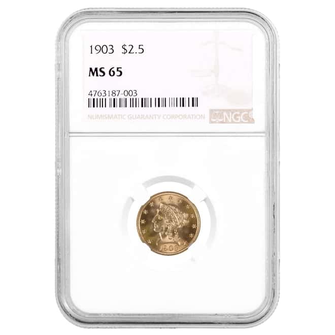 1903 $2.5 Liberty Head Gold Quarter Eagle Coin NGC MS 65