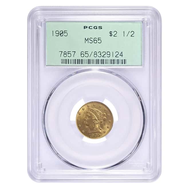 1905 $2.5 Liberty Head Quarter Eagle Gold Coin PCGS MS 65