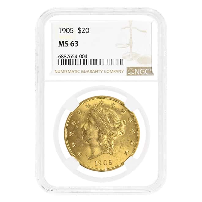1905 $20 Liberty Head Gold Double Eagle Coin NGC MS 63