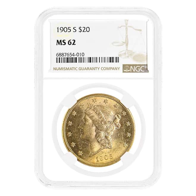 1905-S $20 Liberty Head Gold Double Eagle Coin NGC MS 62