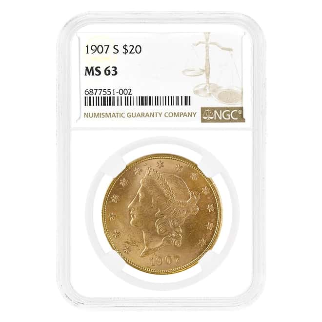 1907-S $20 Liberty Head Gold Double Eagle Coin NGC MS 63
