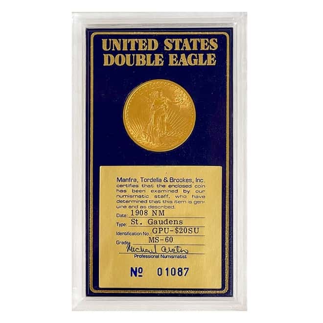 1908 No Motto Saint Gaudens Double Eagle $20 Gold Coin MTB MS 60