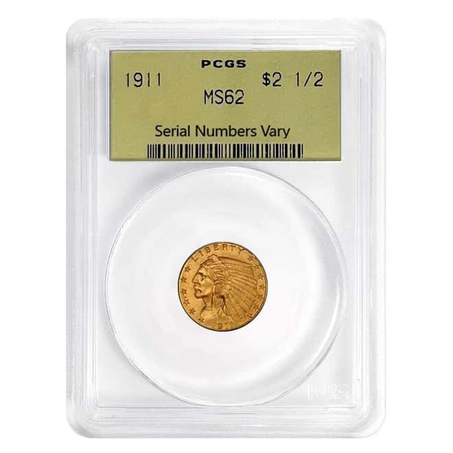 1911 $2.5 Indian Head Quarter Eagle Gold Coin PCGS MS 62