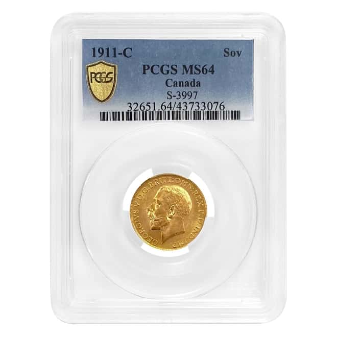 1911-C Canada Gold Sovereign George V Coin PCGS MS 64