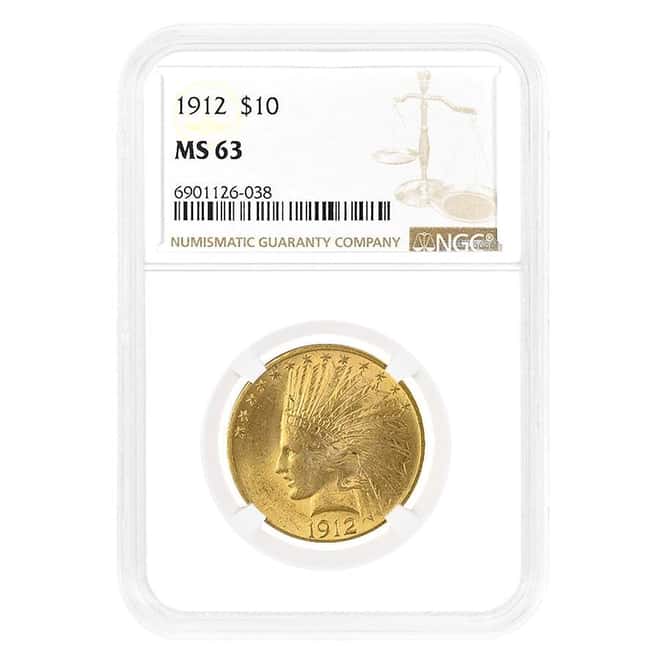 1912 $10 Indian Head Gold Eagle Coin NGC MS 63
