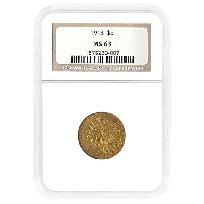 1913 $5 Gold Half Eagle Indian Head NGC MS 63
