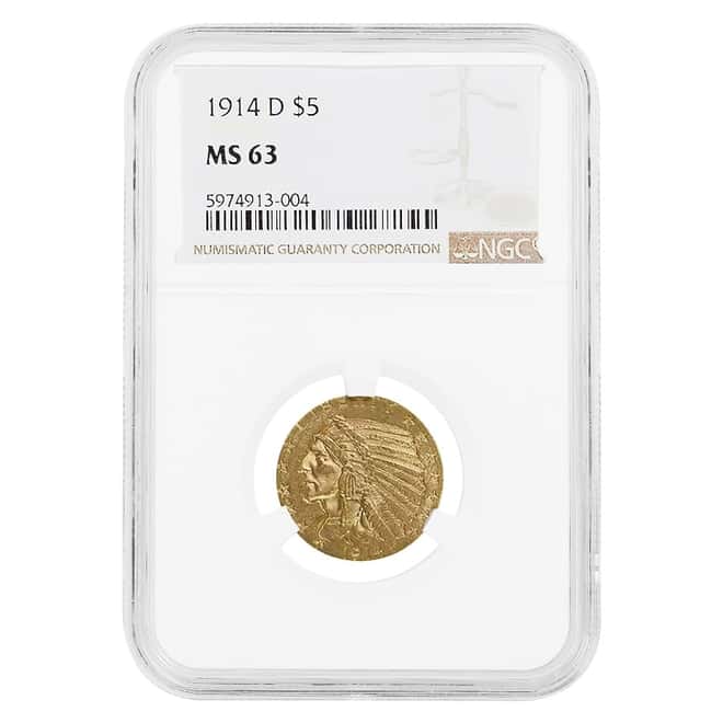 1914-D $5 Indian Head Half Eagle Gold Coin NGC MS 63