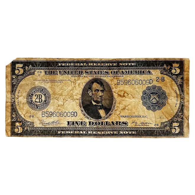 1914 $5 Federal Reserve Note United States Blue Seal Cull