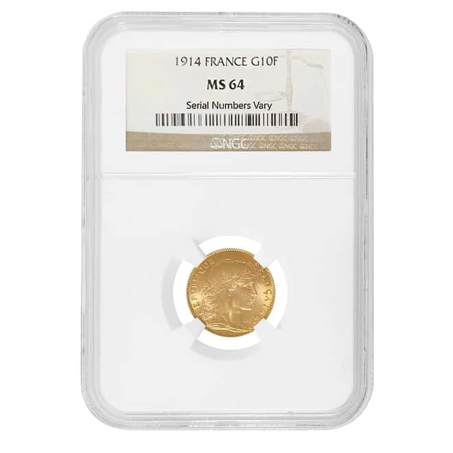 1914 France Gold 10 Francs Rooster NGC MS 64