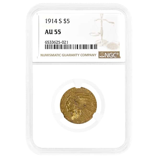 1914-S $5 Indian Head Half Eagle Gold Coin NGC AU 55