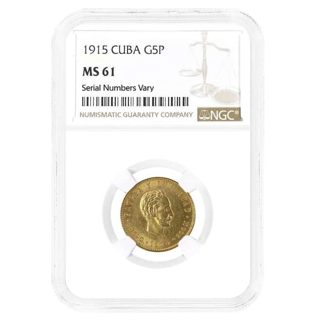 1915 5 Pesos Jose Marti Gold Coin NGC MS 61