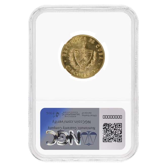 1915 5 Pesos Jose Marti Gold Coin NGC MS 62