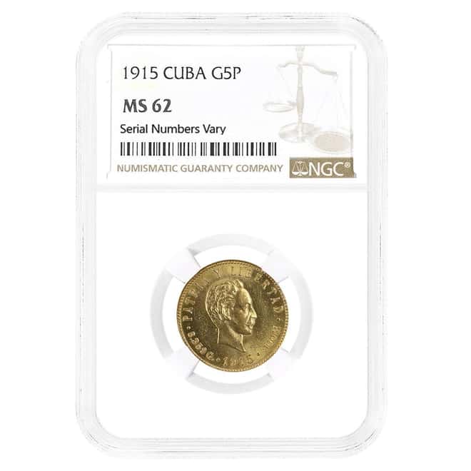 1915 5 Pesos Jose Marti Gold Coin NGC MS 62