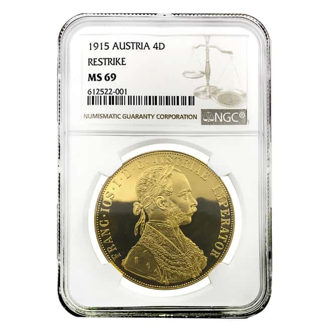 1915 Austrian 4 Ducat Gold Coin Restrike NGC MS 69