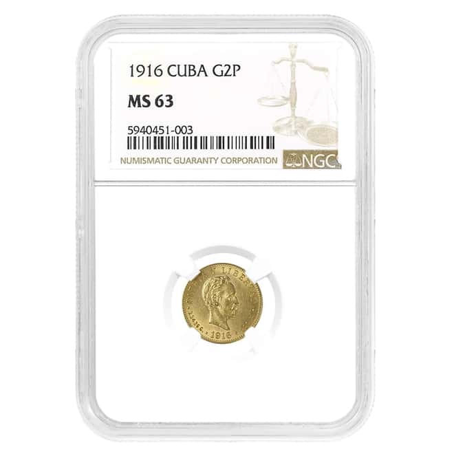 1916 2 Pesos Jose Marti Gold Coin NGC MS 63