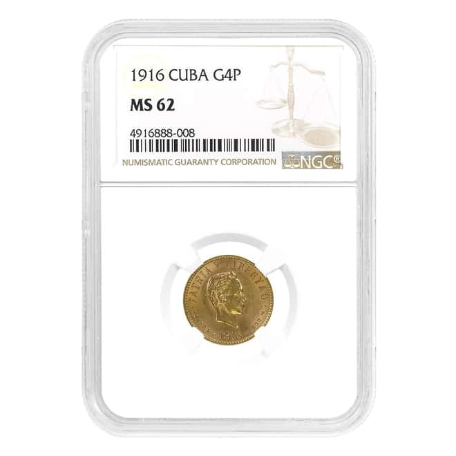 1916 4 Pesos Jose Marti Gold Coin NGC MS 62