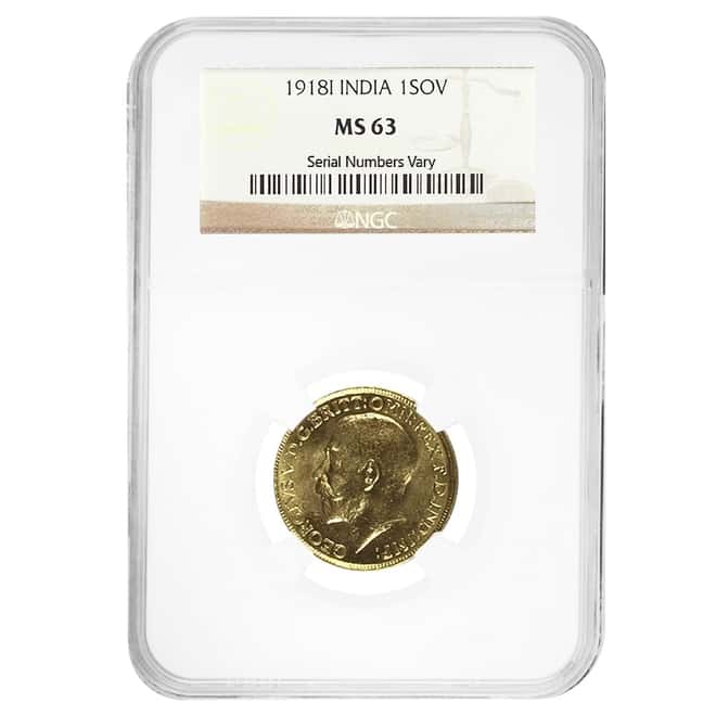 1918-I India Gold Sovereign George V NGC MS 63