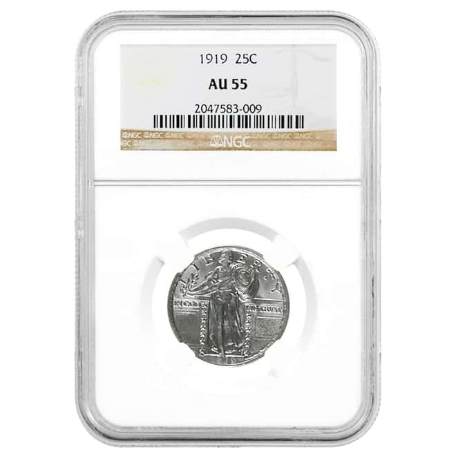1919 Standing Liberty 25C Quarter Dollar 90% Silver NGC AU 55