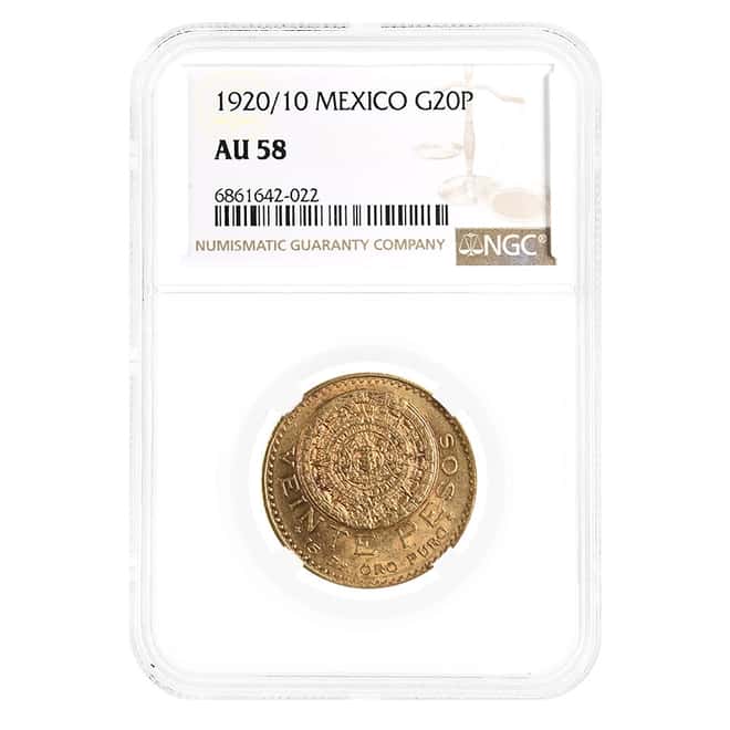 1920/10 Mexico 20 Pesos Gold Coin NGC AU 58