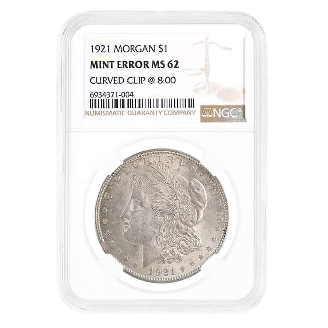 1921 Morgan Silver Dollar $1 NGC MS 62 Mint Error Curved Clip