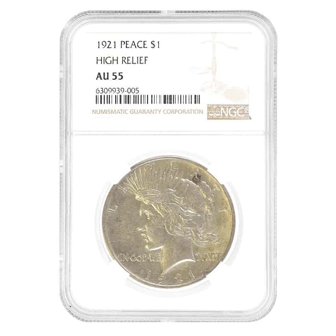 1921 Peace Silver Dollar $1 High Relief NGC AU 55
