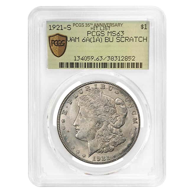 1921-S Morgan Silver Dollar $1 VAM 6A(1A) BU Scratch PCGS MS 63