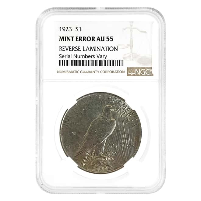 1923 Peace Silver Dollar $1 NGC AU 55 Mint Error (Rev Lamination)