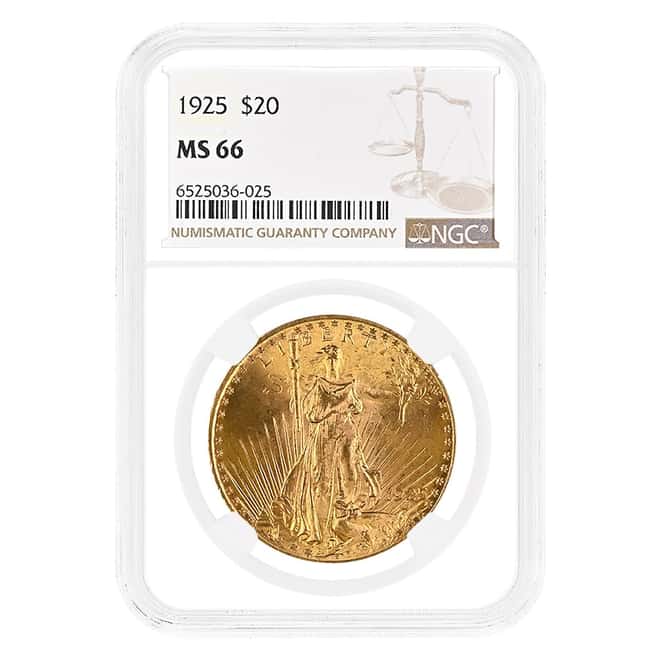 1925 $20 Gold Saint Gaudens Double Eagle Coin NGC MS 66