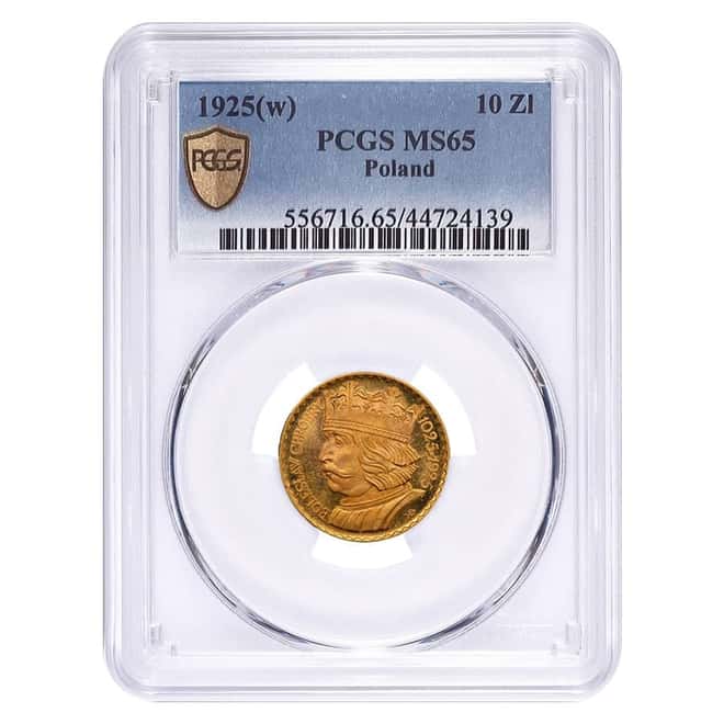 1925 Poland 10 Zlotych Boleslaw I Gold Coin PCGS MS 65