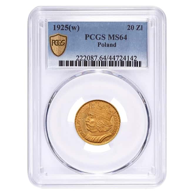 1925 Poland 20 Zlotych Boleslaw I Gold Coin PCGS MS 64