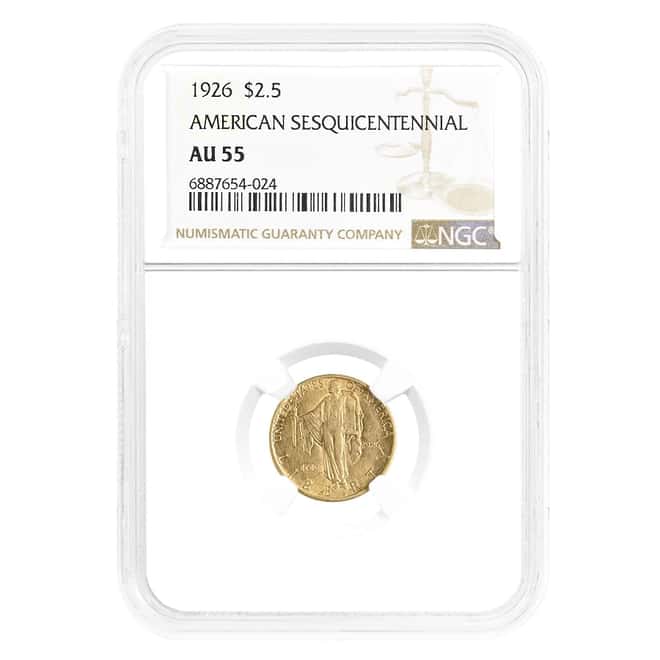 1926 $2.50 American Sesquicentennial Gold Coin NGC AU 55