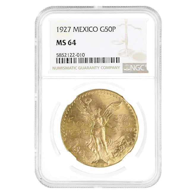 1927 Mexico 50 Pesos Gold Coin NGC MS 64