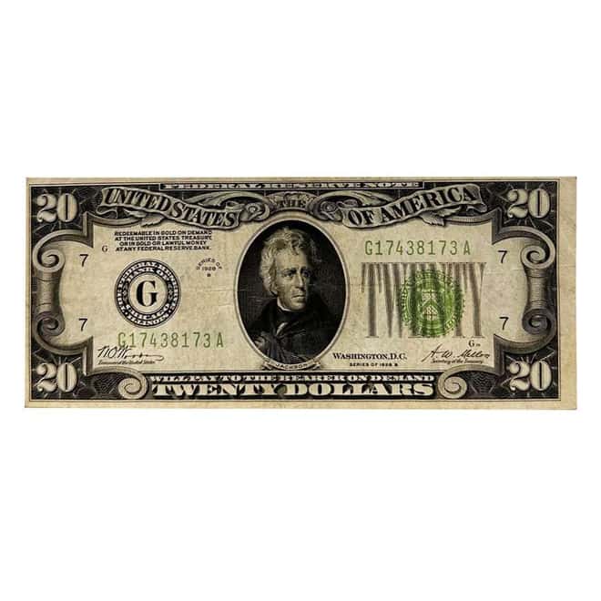 1928 $20 Federal Reserve Note United States Avg Circ