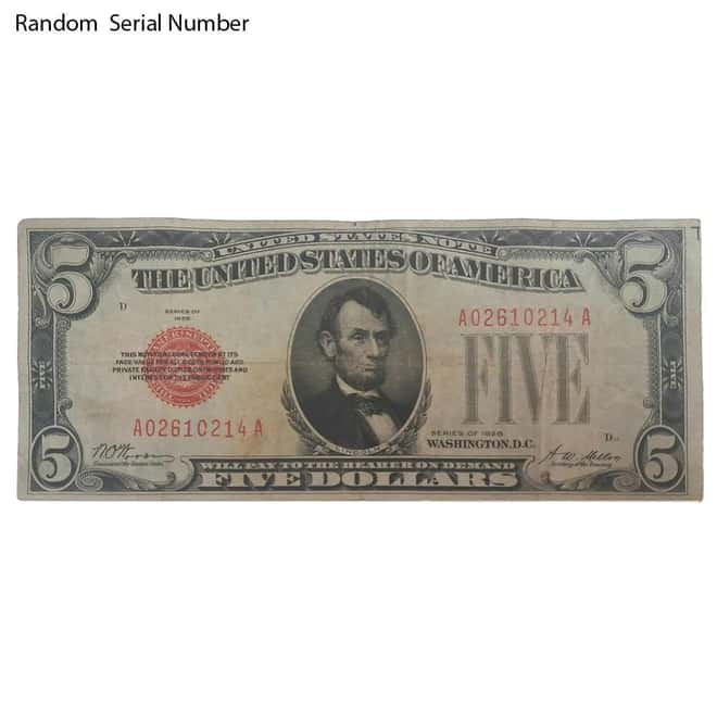 1928 $5 Bill Legal Tender Currency Note Red Seal Avg Circ