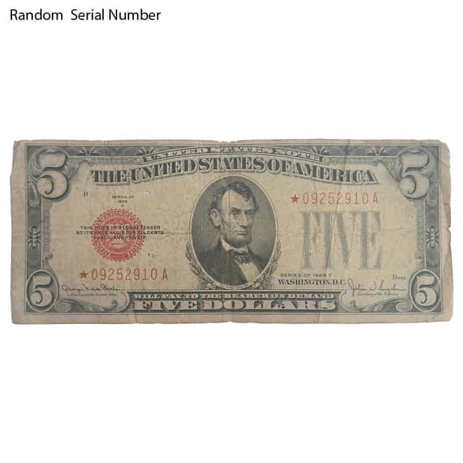 1928 $5 Bill Legal Tender Currency Star Note Red Seal Cull
