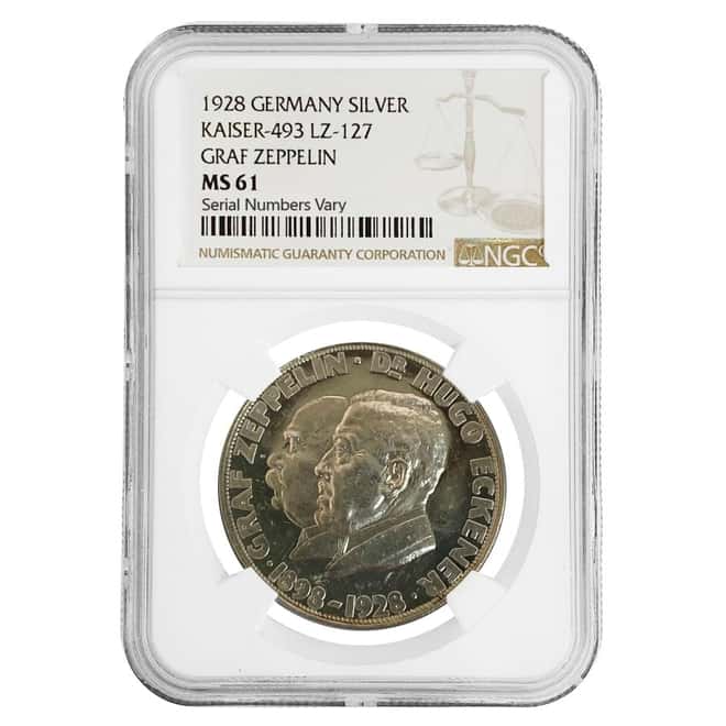 1928 Germany Weimar Republic Eckener Graf Zeppelin LZ 127 Silver Medal NGC MS 61