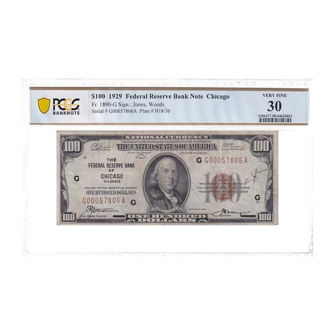 1929 $100 Federal Reserve Currency Note Chicago PCGS VF 30 (Minor Pencil)