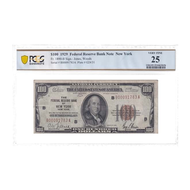 1929 $100 Federal Reserve Currency Note New York PCGS VF 25