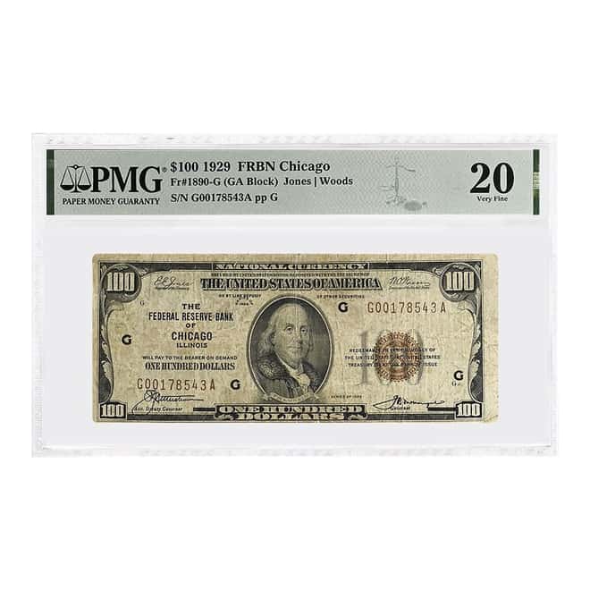 1929 $100 National Currency Note Chicago PMG VF 20