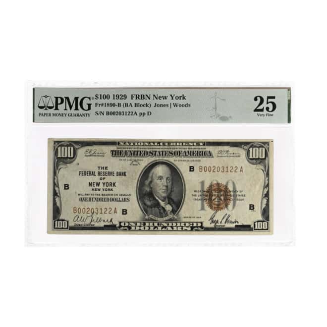 1929 $100 National Currency Note New York PMG VF 25