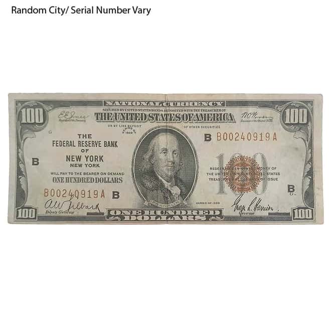 1929 $100 US National Currency Note Brown Seal Avg Circ (Random City)