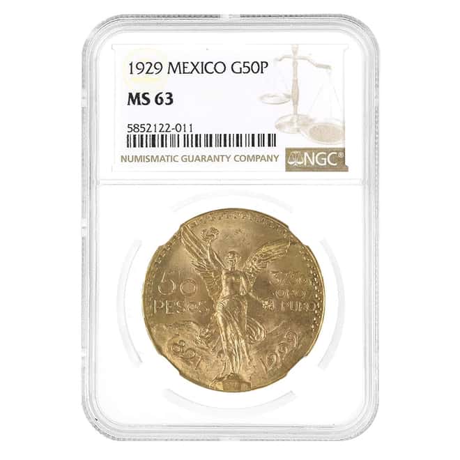 1929 Mexico 50 Pesos Gold Coin NGC MS 63