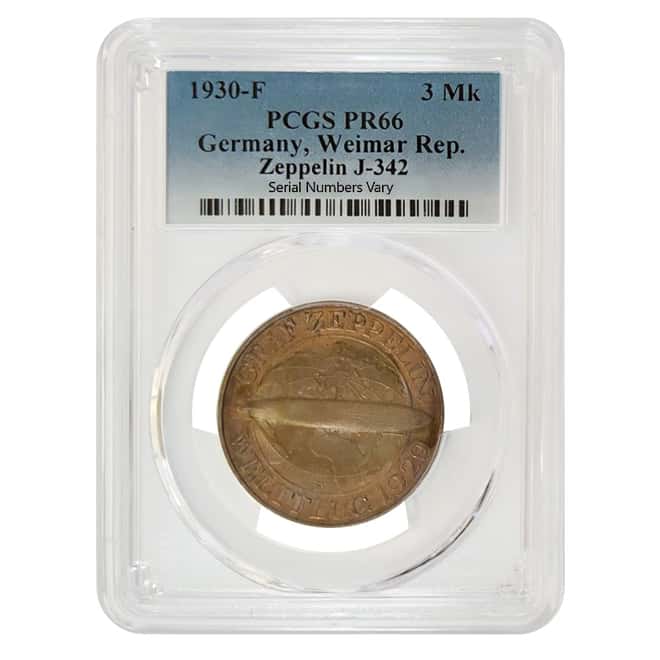 1930 F Germany Weimar Republic Graf Zeppelin 3 Mark Proof Silver Coin PCGS PF 66