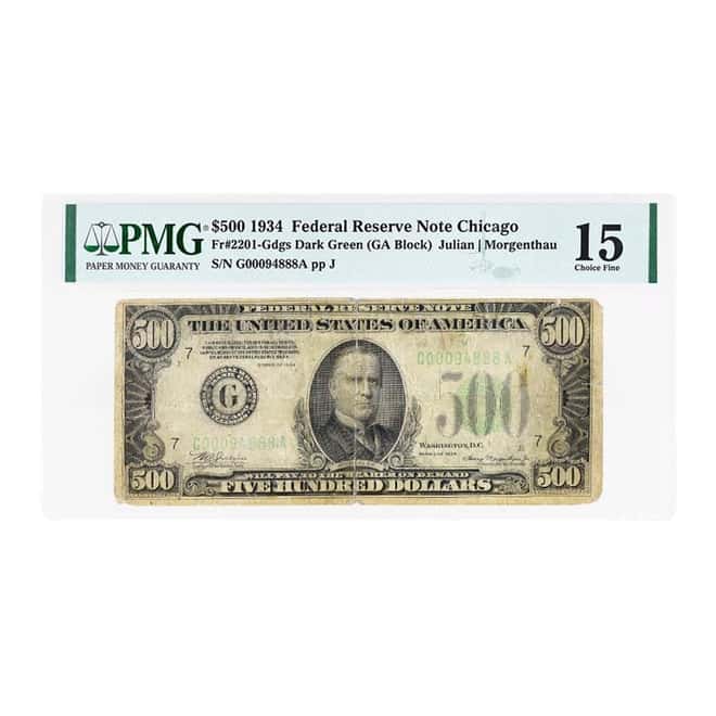 1934 $500 Federal Reserve Currency Note Chicago PMG F 15 (Splits)
