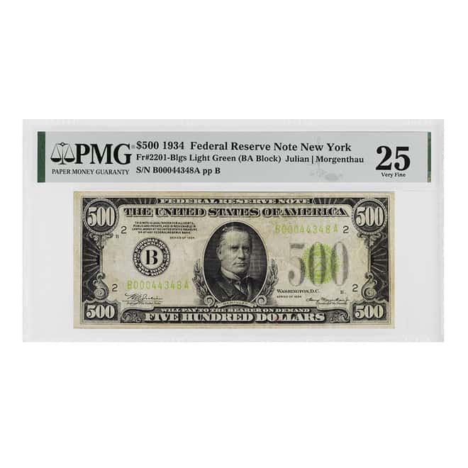 1934 $500 Federal Reserve Currency Note New York PMG VF 25 (Ink)