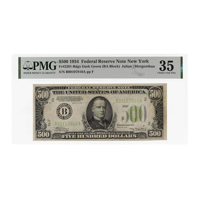 1934 $500 Federal Reserve Currency Note New York PMG VF 35 (Minor Ink)