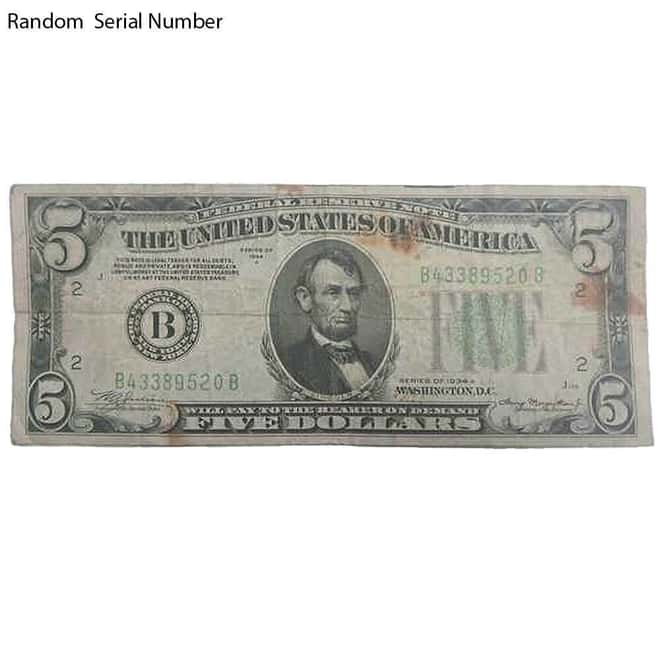 1934 $5 Federal Reserve Currency Note Cull